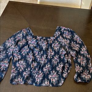LOFT Navy Blue Floral Blouse